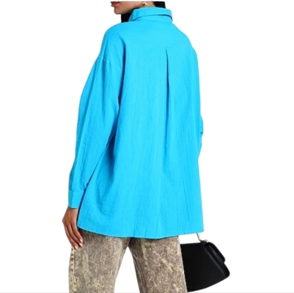 TOPSHOP Women's Button Front Shirt Cotton Blue Oversized Size 8 - Picture 5 of 12